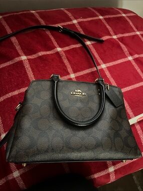 Coach Brown and Black Signature Dome Satchel with Gold Accents